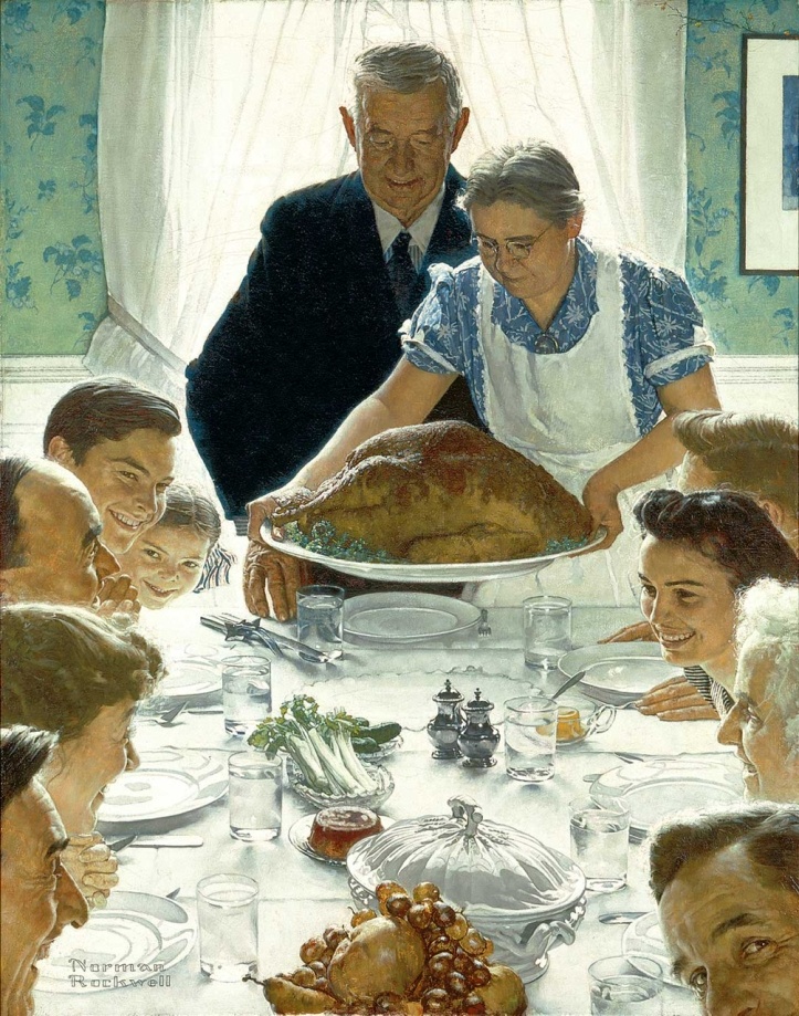 Norman Rockwell Freedom From Want Norman Rockwell (1894-1978), Freedom from Want, 1943. Oil on canvas, 45 3/4″ x 35 1/2″. Story illustration for The Saturday Evening Post, March 6, 1943. Norman Rockwell Museum Collections. ©SEPS: Curtis Licensing, Indianapolis, IN. https://amzn.to/2Jf9asK