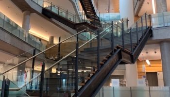 Stairways and walkways at the Austin Public Library - https://library.austintexas.gov/central-library