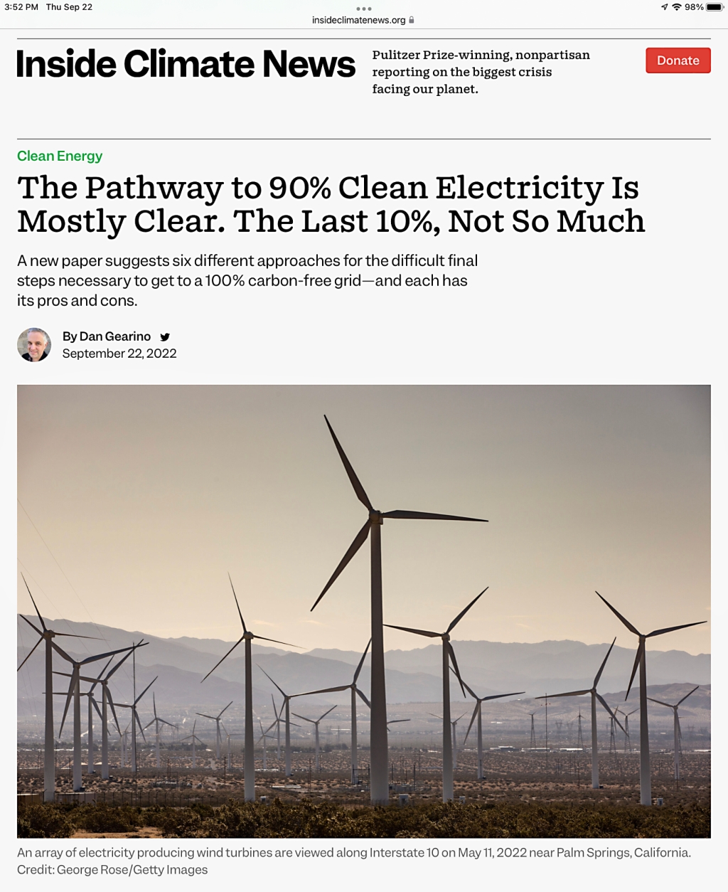 The Pathway to 90% Clean Electricity Is Mostly Clear. The Last 10%, Not So Much, 09.22.22 via Inside Climate News https://insideclimatenews.org/news/22092022/inside-clean-energy-last-10-percent/