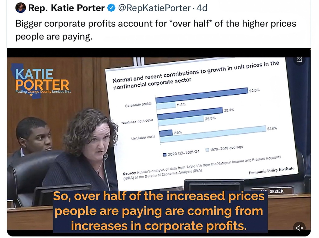 Factcheckers Agree With Katie Porter And Her Whiteboard That Corporate Profits Drive Inflation Price Increases 10.22.22 https://www.politicususa.com/2022/10/22/factcheckers-agree-with-katie-porter-and-her-whiteboard-that-corporate-profits-drive-inflation-price-increases.html